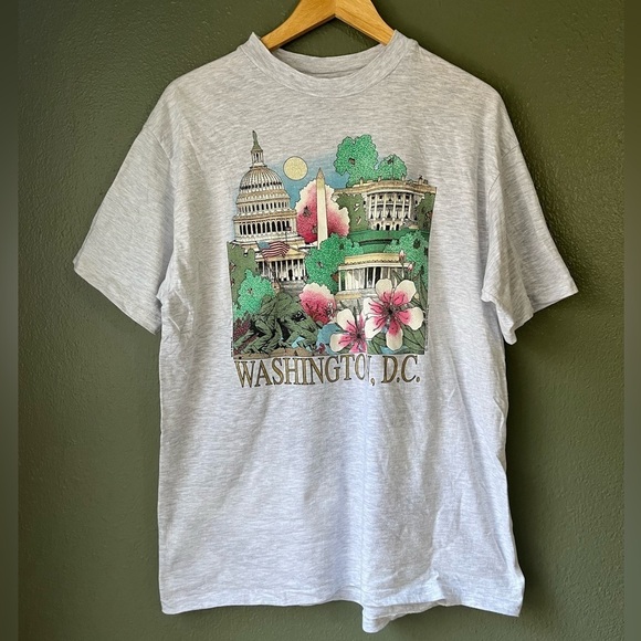 Vintage Single Stitch Washington DC Graphic Print Hanes Beefy T Gray T-Shirt - Picture 1 of 7